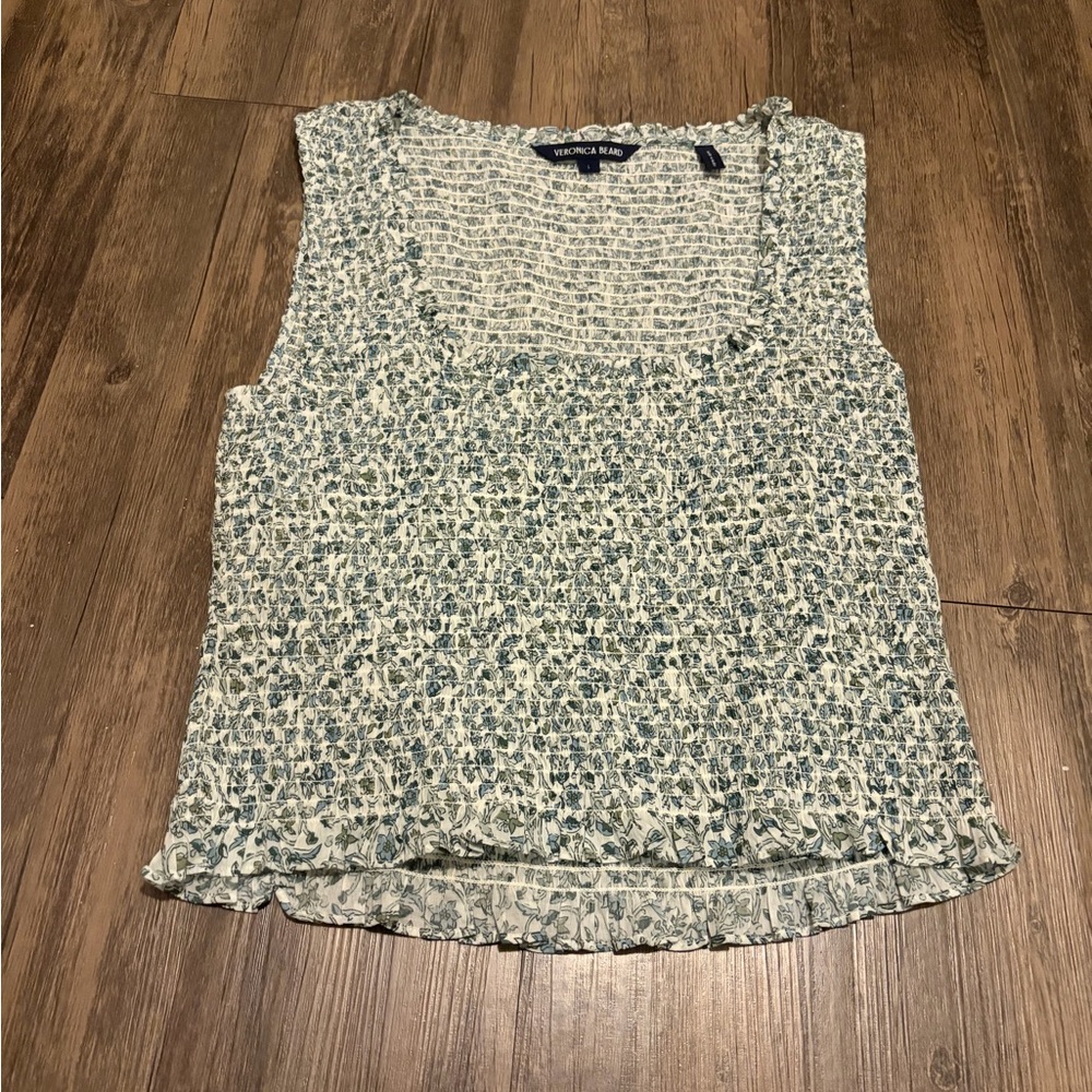 VERONICA BEARD Needham shirred floral-print cotton top Large